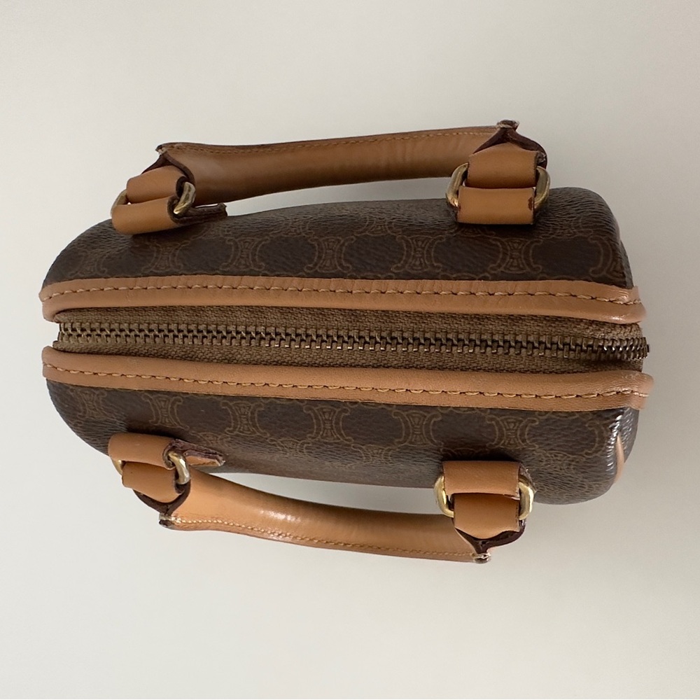 ✨CELINE Vintage Macadam Triomphe Canvas Leather Micro Mini Boston Handbag Brown - Picture 8 of 17